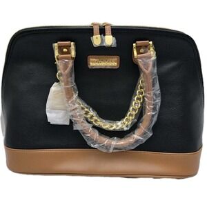 HSN JOY & IMAN Two-Tone Leather Handbag Career Chic Capsule Wardrobe Carry All